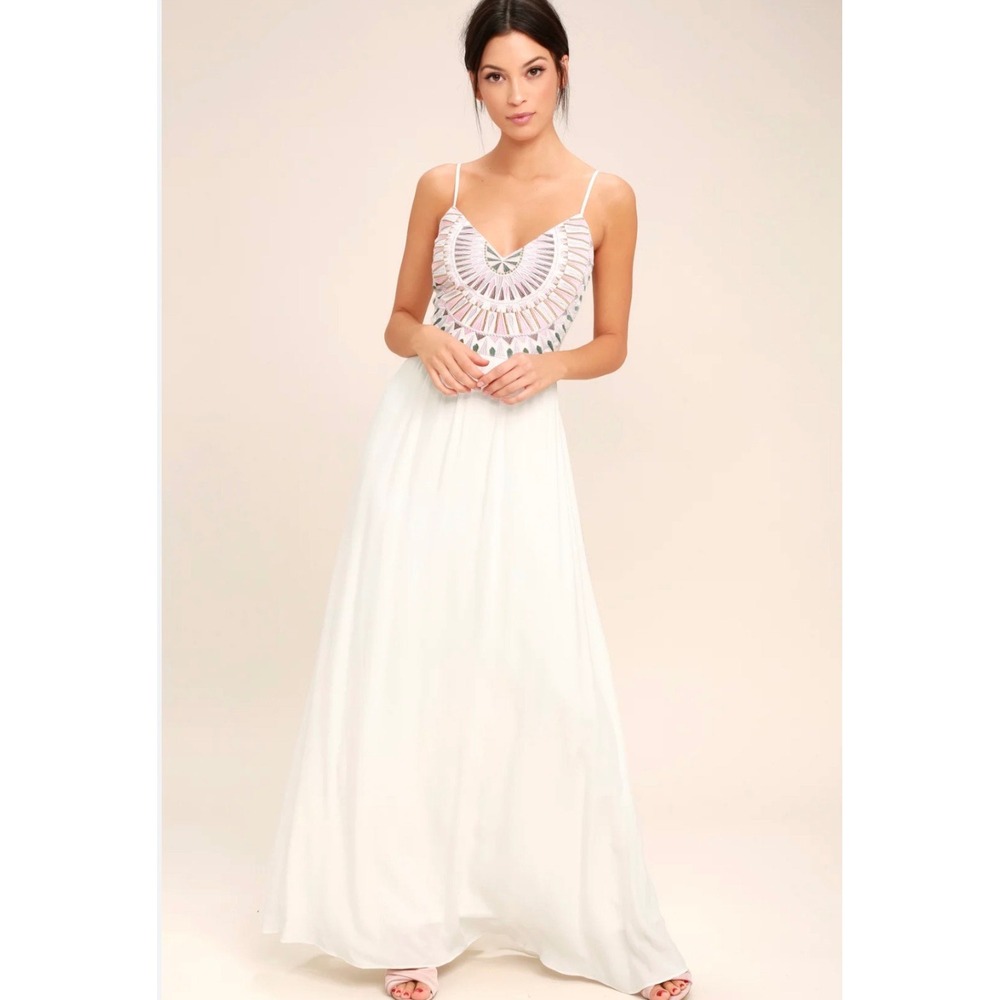Lulus Solar Flair embroidered white maxi dress size M